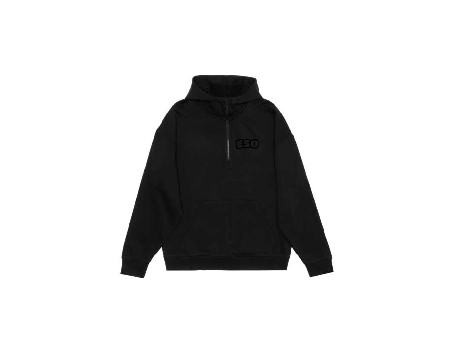 #08 Kangourou oversize 1/2 zip - Adulte unisexe / XS / Noir - Broderie ML